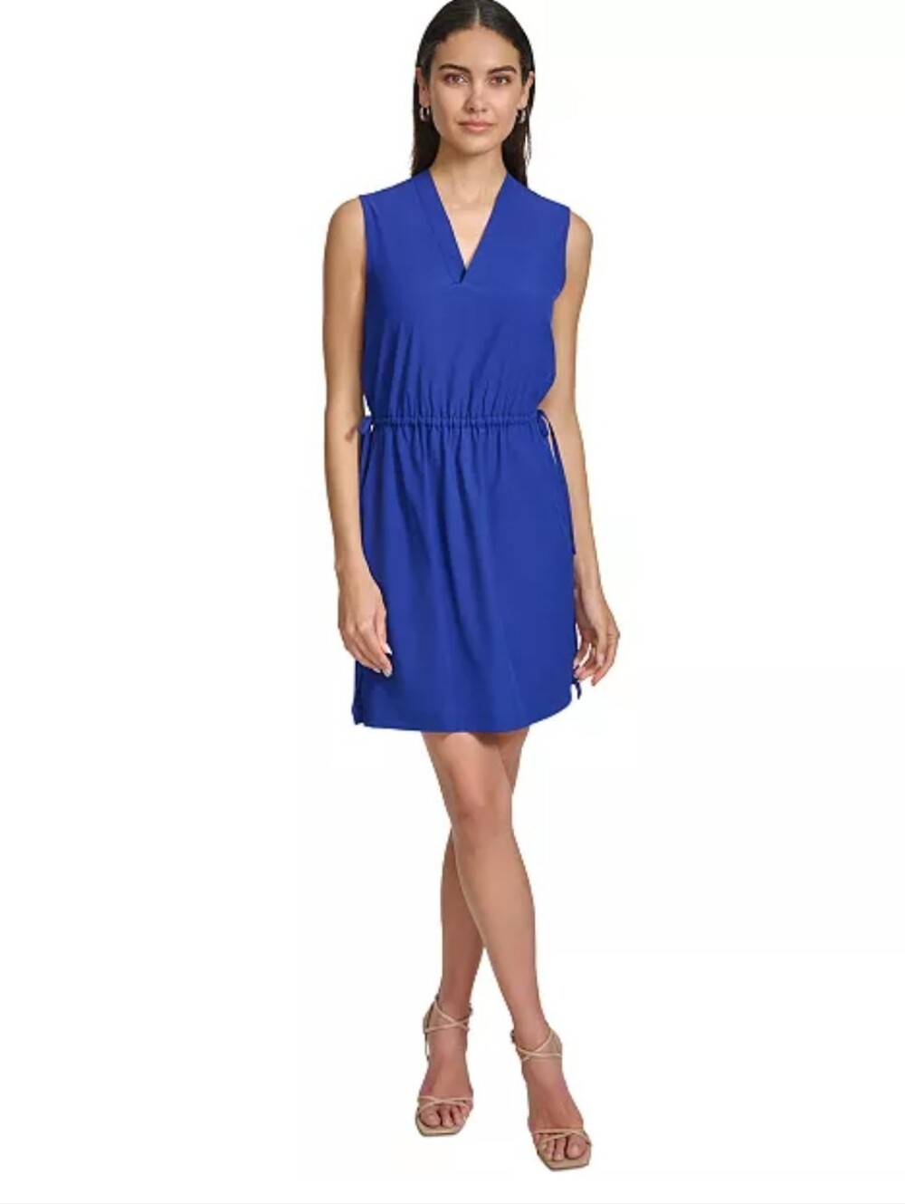 Calvin Klein NWT Blue Dress Sz 8 Sleeveless Drawstring Waist Career Cocktail